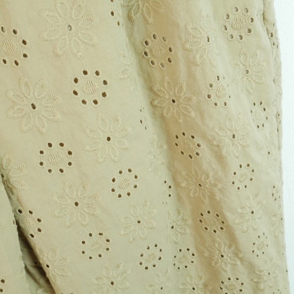 Ann Taylor Large Easy Ankle Eyelet Pants Tan Pull On Cotton Spring Crop Pockets - Picture 5 of 9